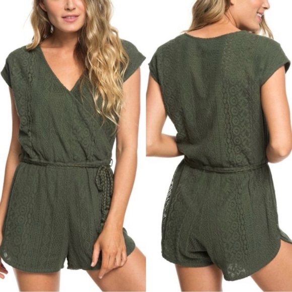 Roxy Olive Green Lace Romper - Picture 1 of 12